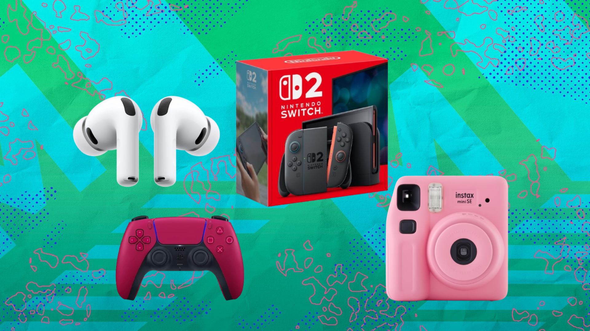 Selection of gift ideas on composite background