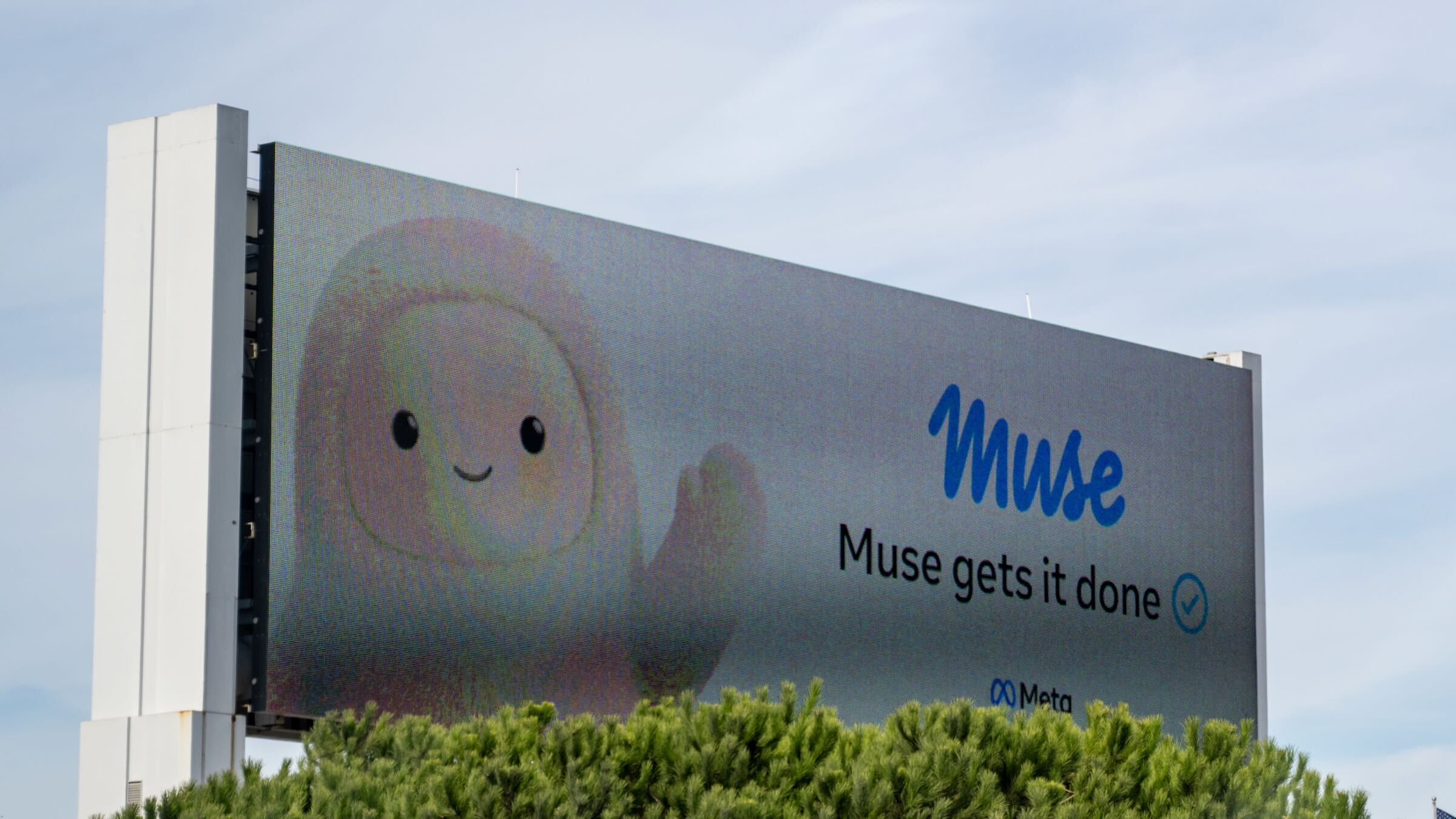 Digital billboard showing an advertisement for Meta Muse AI agent in Oakland, California