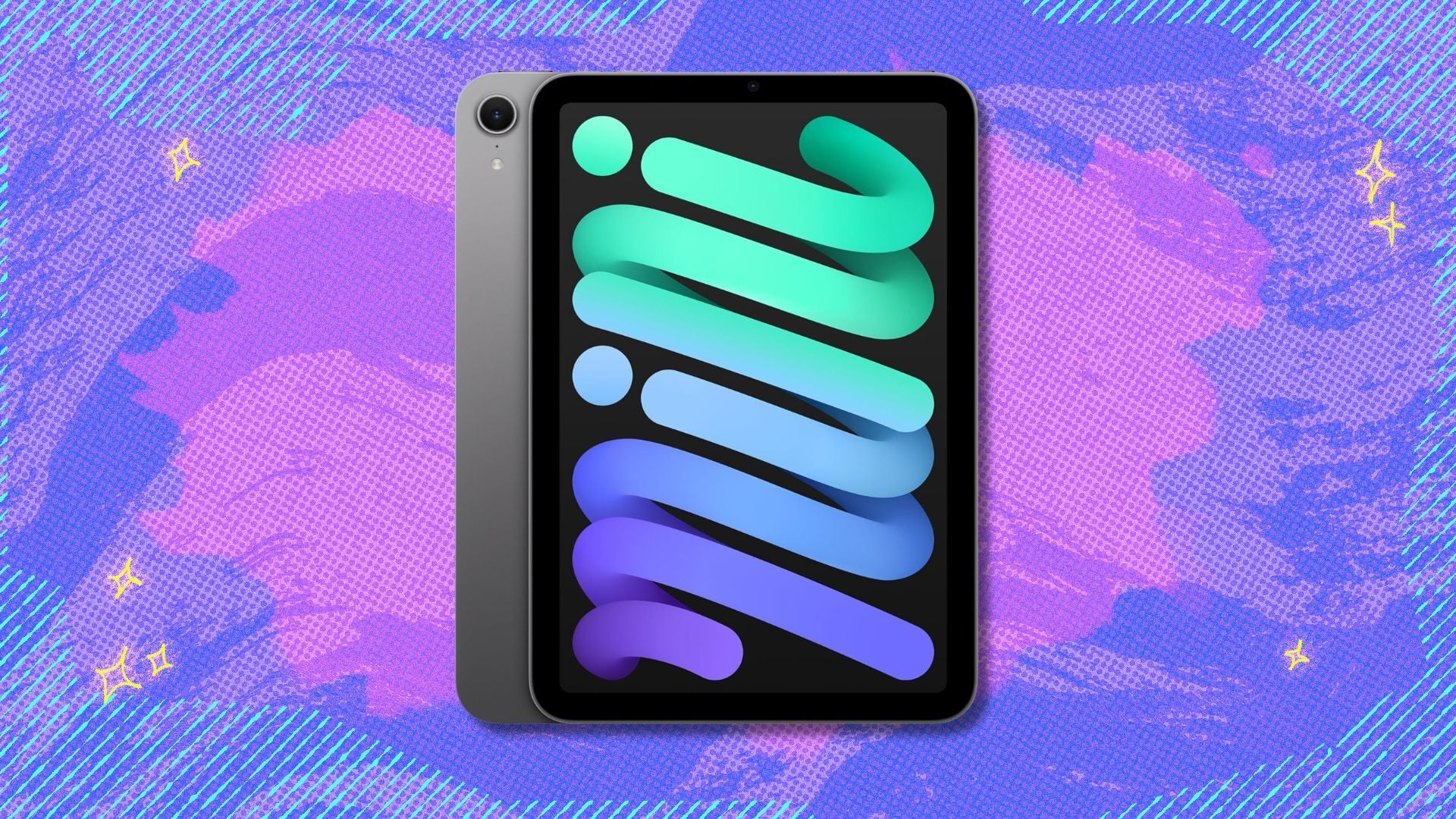 ipad mini against a purple background
