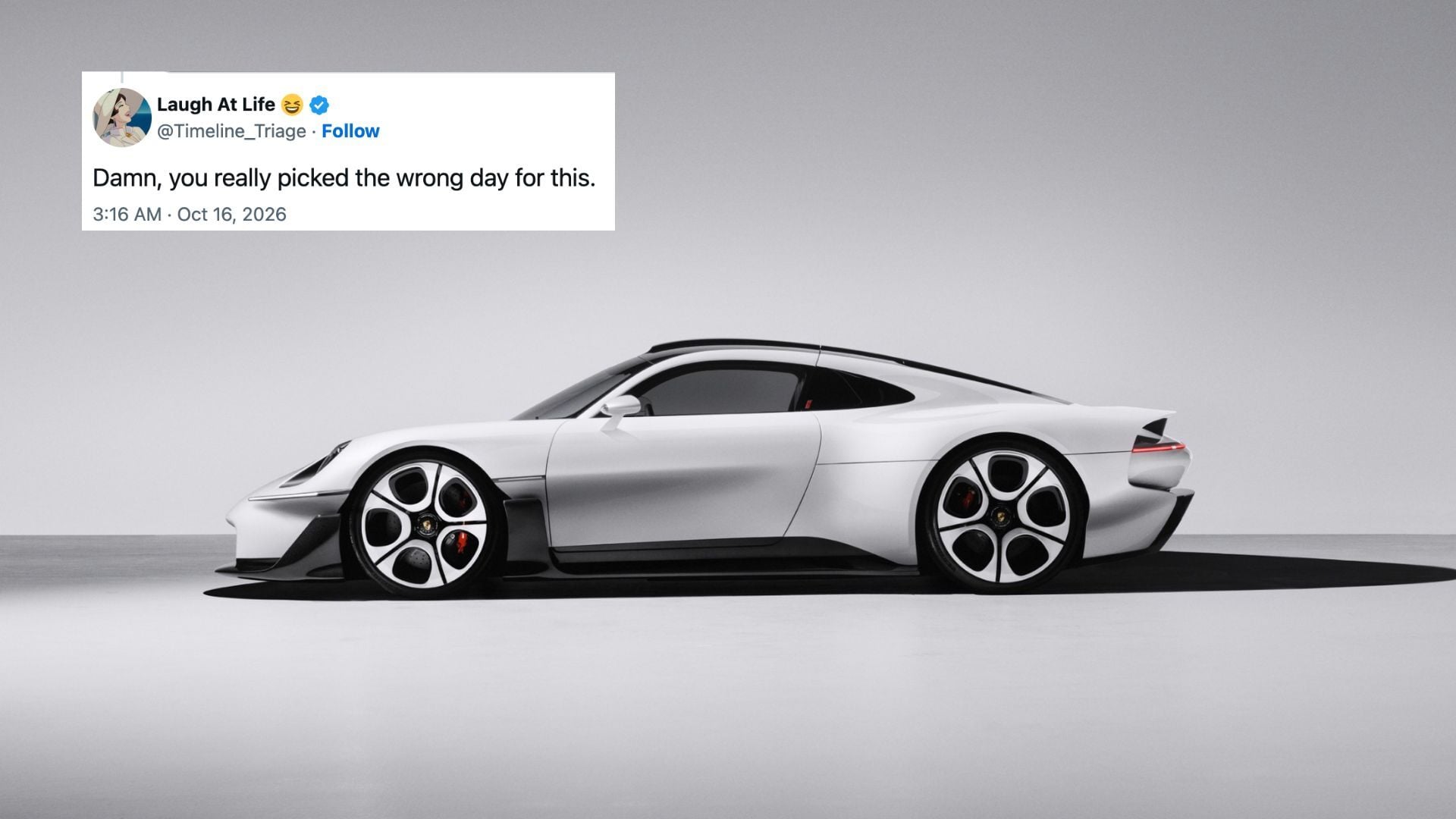 An image of a new supercar with a post from X overlaid.