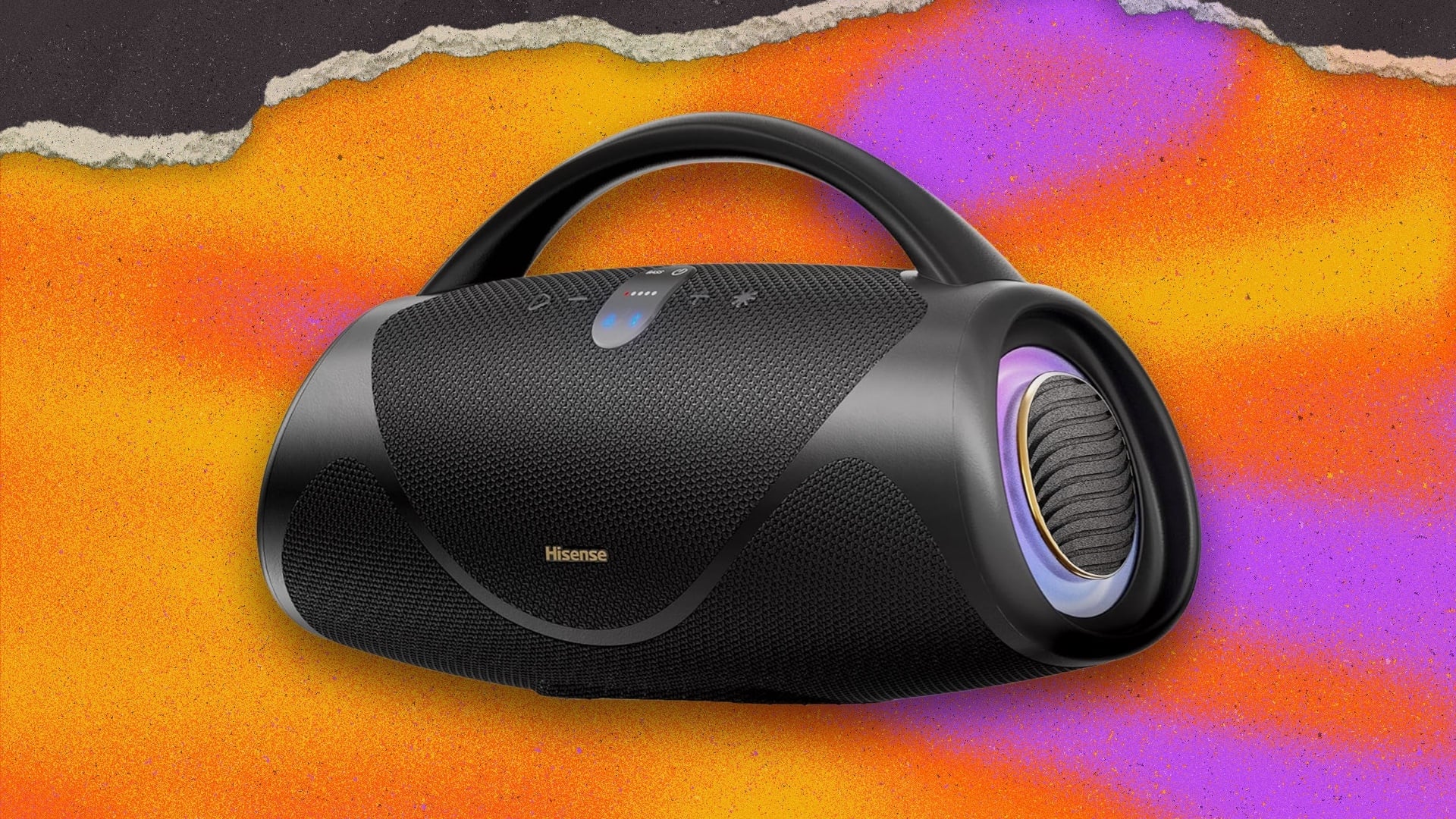 A Hisense VoyageBoom on a colorful background