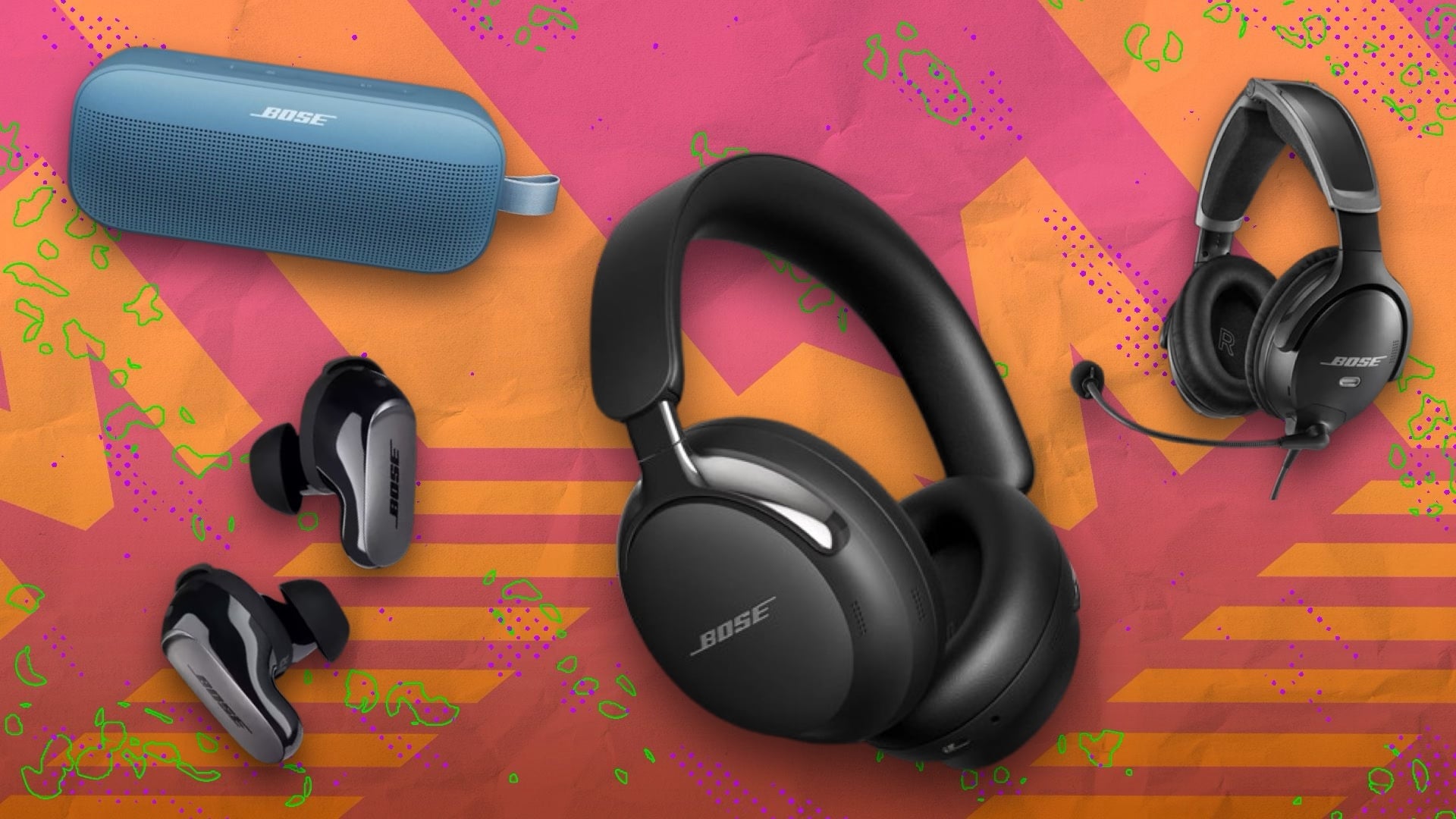 Bose headphones on orange backdrop
