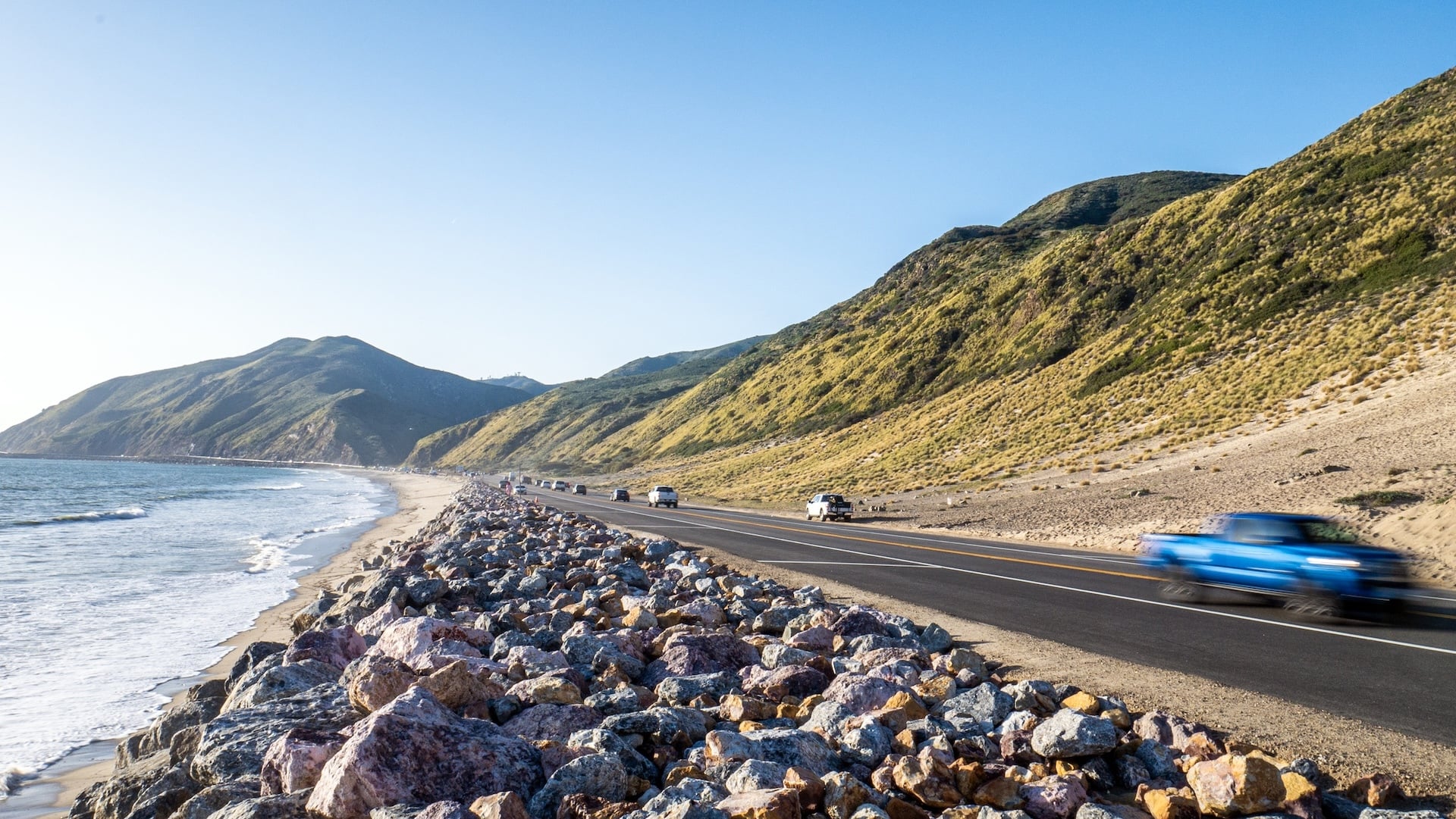 Cars traveling on Pacific Coast Highway in Malibu.