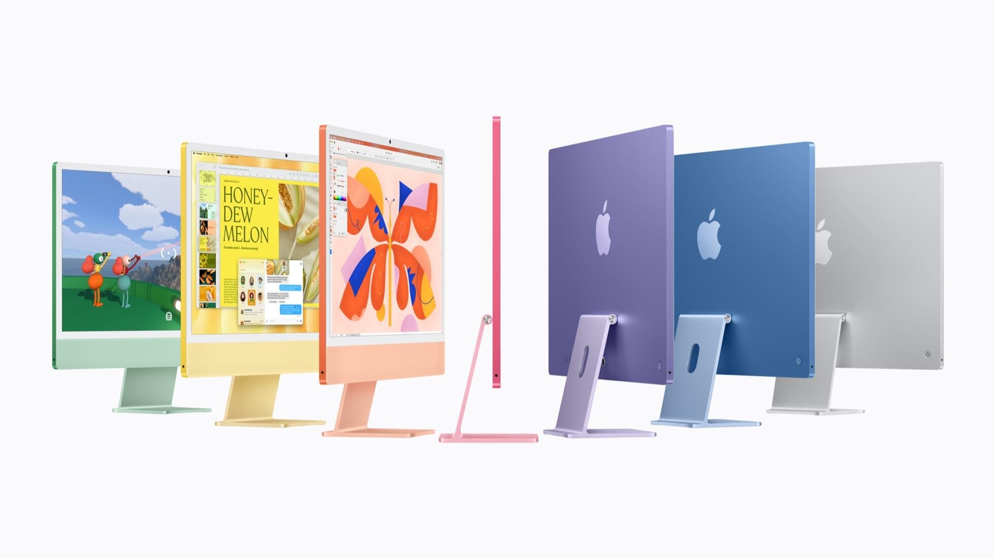 Apple iMac M6 in every color against a white background