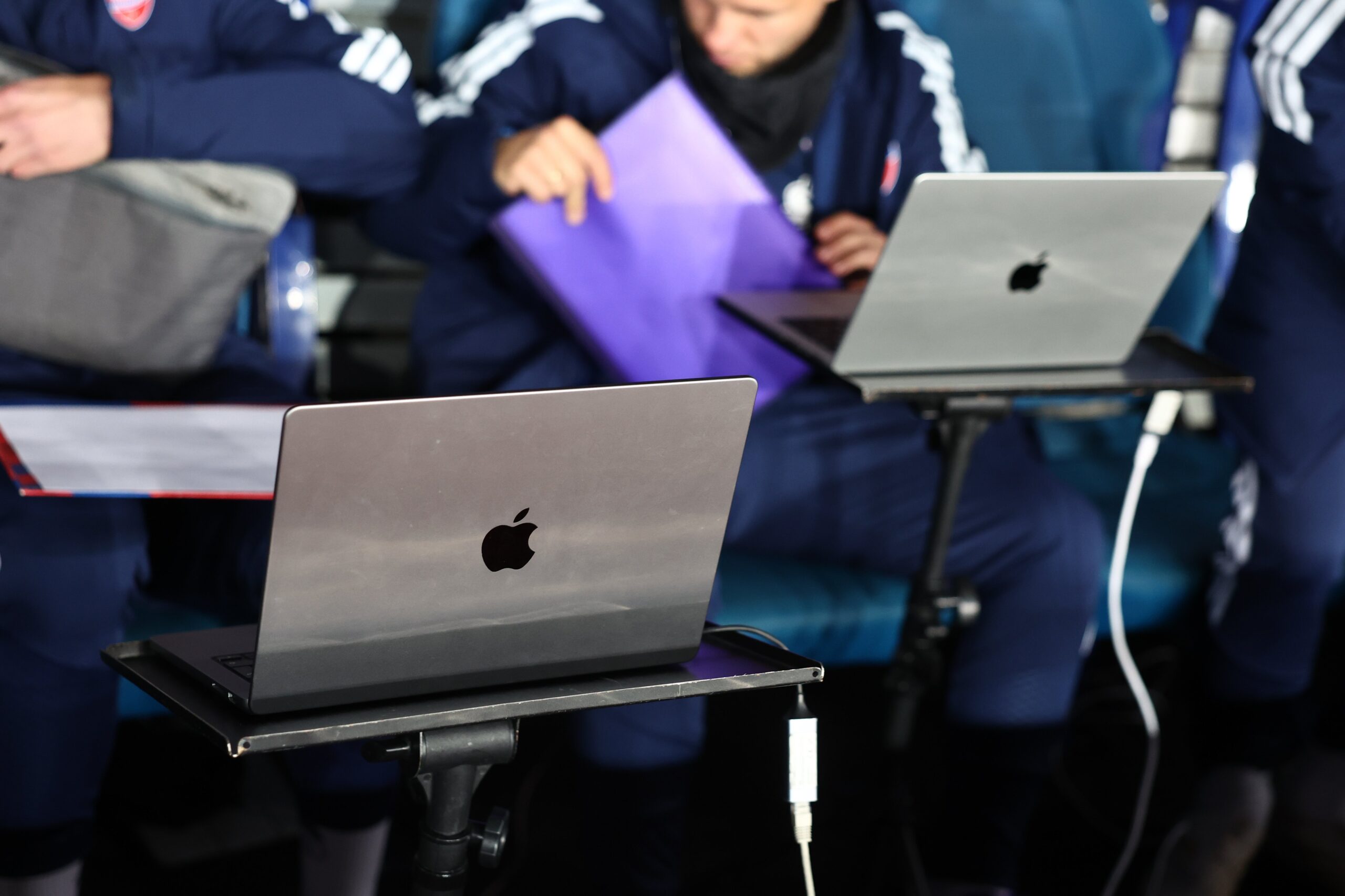 Apple MacBook computers ahead of the Ekstraklasa Polish Football League match