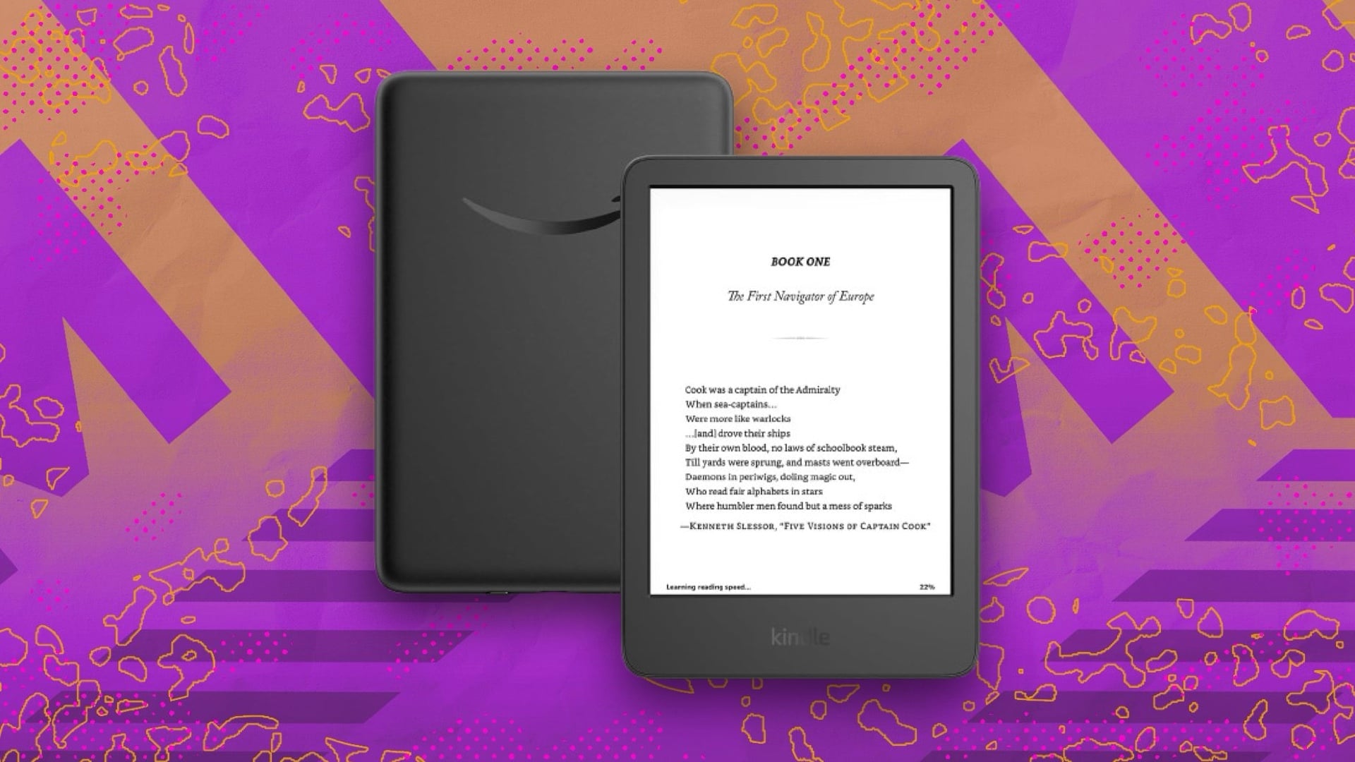 Kindle 2024 model on a purple backdrop