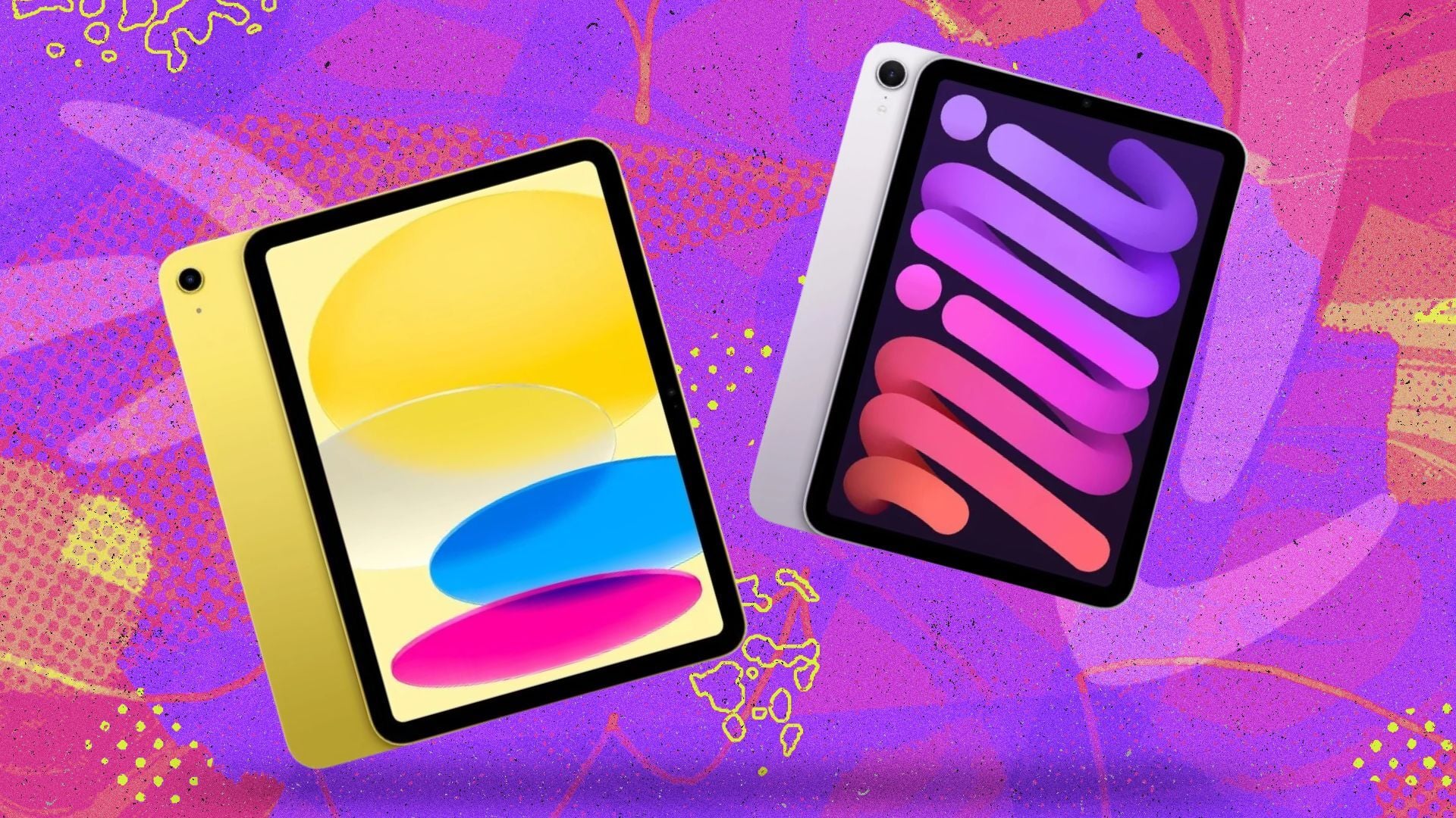 the apple iPad and ipad mini on a purple mashable background