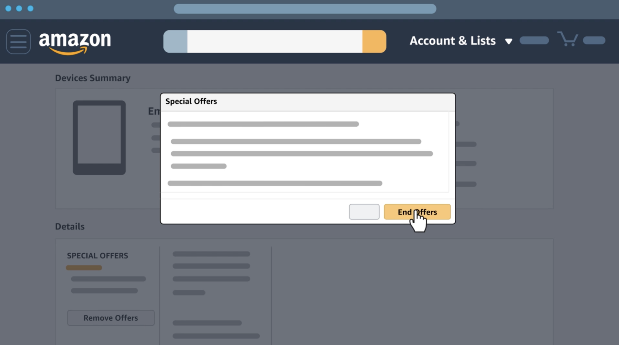 The remove offers page on a Kindle