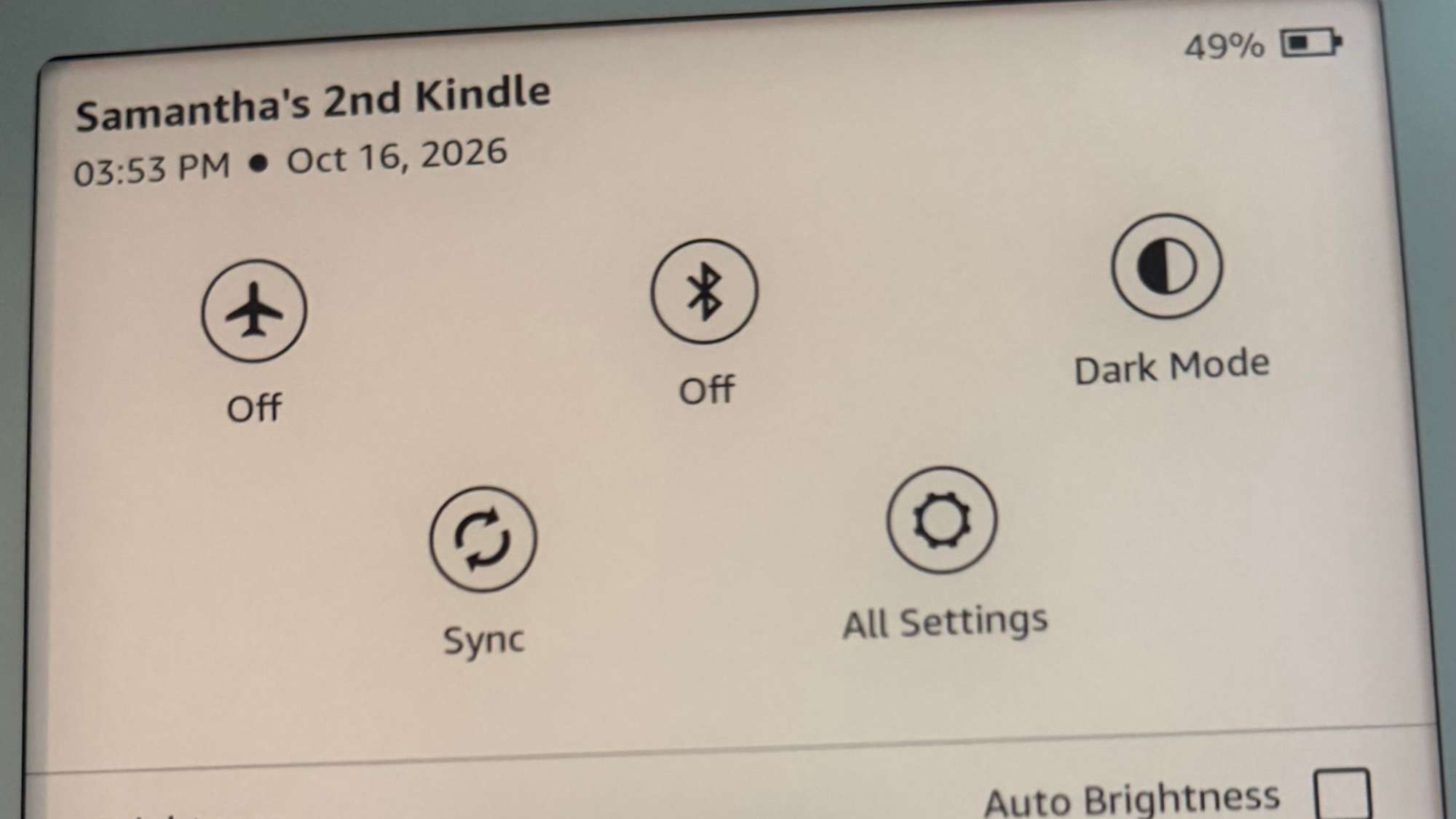 The pulldown menu on a Kindle